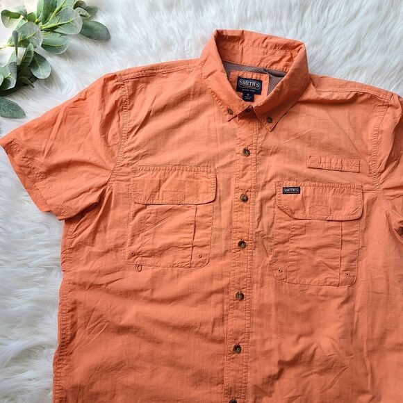 SMITH'S Workwear Salmon Short Sleeve Button Down Shirt Medium - Picture 3 of 9